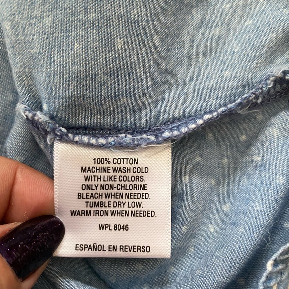 Style & Co Roll Sleeve Tie Front Shirt in Chambray spot print - Picture 8 of 11